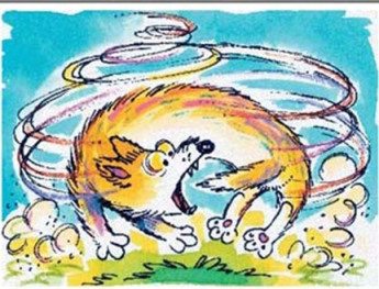 Dog chasing its tail.