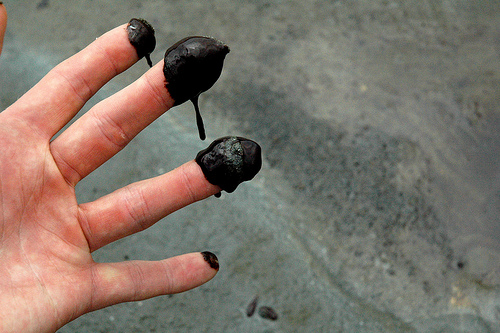 Oil is on everyone's hands Oil tipped fingers